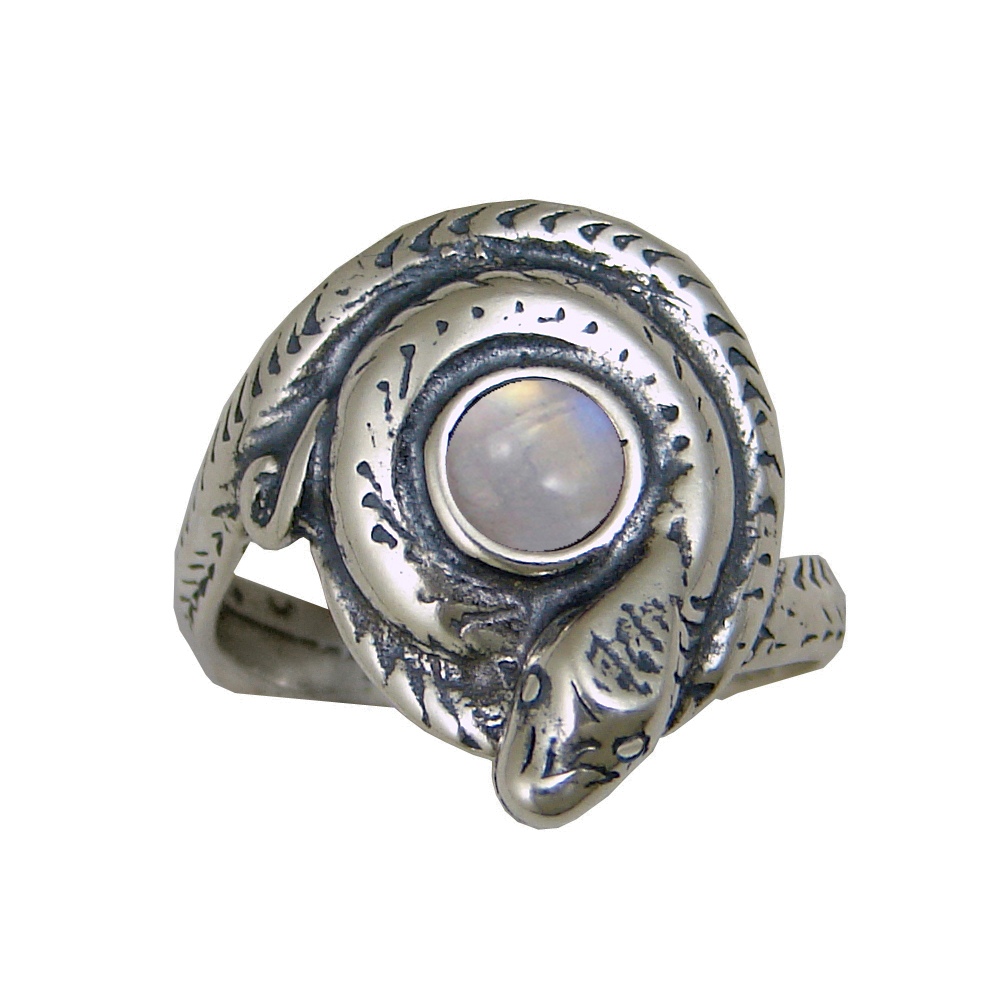 Sterling Silver Snake Ring With Rainbow Moonstone Size 10